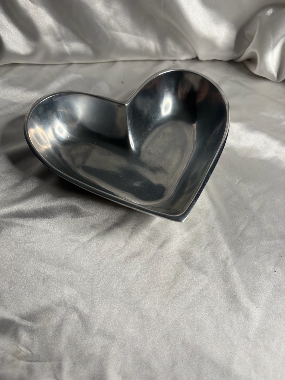 Vintage Pewter Heart Shaped Trinket Dish - ~7” wide